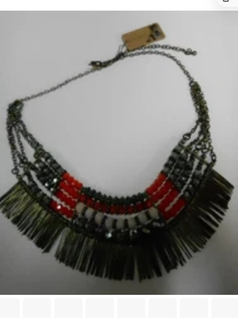 Gen 3 grace coral Beaded Fringe Statement Necklace - Red and Olive new